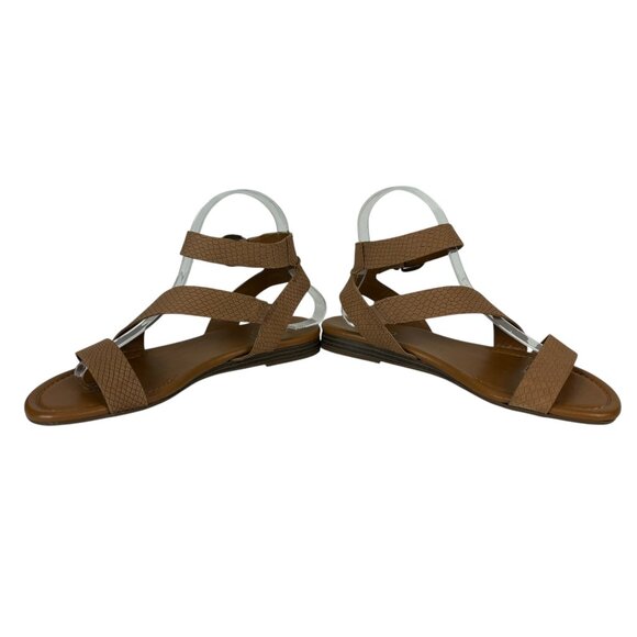 Franco Sarto Flat Leather Sandals Size 8M  Tan Gustar Reptile Embossed - Picture 9 of 16